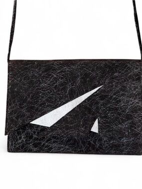 Italian Casadei Black Textured Leather Suede Shoulder Bag with Silver Accent